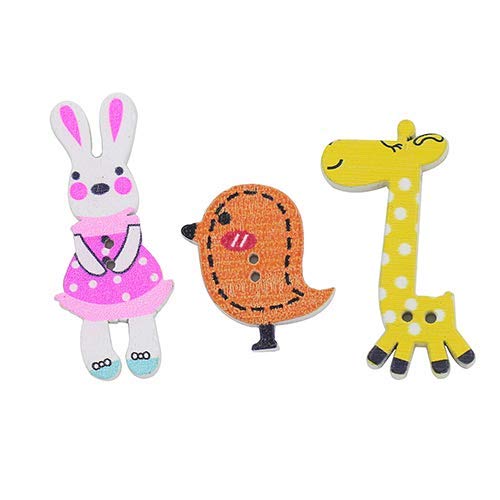 Lot De 2 Boutons En Bois En Forme D'animal De Dessin Animé