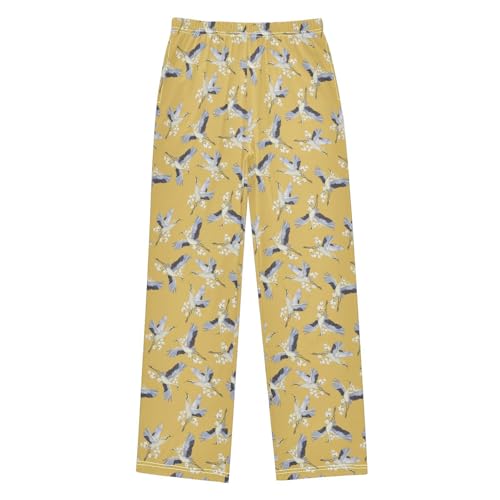 Crane Bird Flowers Boys Long Pants Soft Trousers Elastic Waist Kids Lounge Bottoms with Pockets S-XL