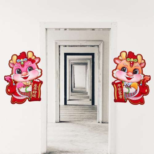 HOMSFOU Chinese New Year 2024 Dragon Sticker 3D Zodiac Door Decoration for Festive Home Decor - Lucky Cartoon Dragon Wall Decals - Image 4