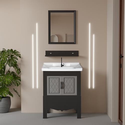 Image of WASSMIST Floor Mounted Bathroom Vanity | Modern Floor Standing Basin Cabinet for Bathroom | Thermoplastic Cabinet (Black)