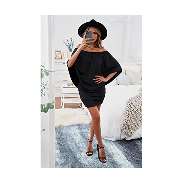 Sidefeel-Women-Off-Shoulder-Ruffles-Bodycon-Mini-Dress Sidefeel Women Off Shoulder Ruffles Clubwear Mini Dress Large Black