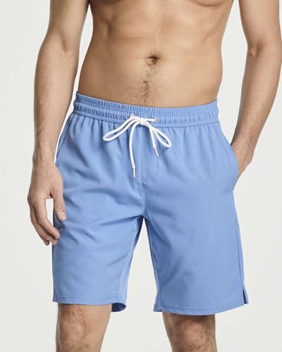 Real Essentials 3 Pack: Men's 9" Inch 2 in 1 Board Shorts with Compression Liner - Bathing Suit with Back Flap Pocket3