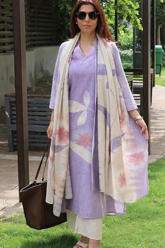 Image of GoSriKi Women Cotton Blend Straight Fit Printed Kurta Pant Dupatta Set | V Neck Three Quarter Sleeve Ensemble | Soft Breathable Fabric | Comfortable Elegant Styling for Office Casual Wear
