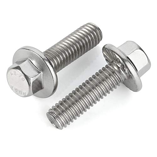 MewuDecor M10 x 25mm Flanged Hex Head Bolts Flange Hexagon Screws, Stainless Steel 18-8, Plain Finish, 10 PCS