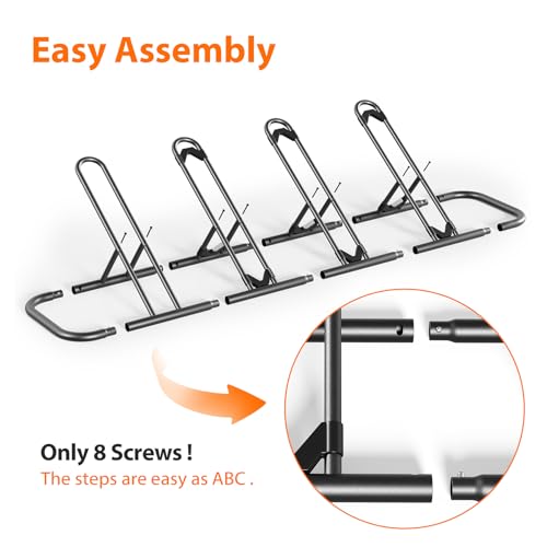 Image of Mr IRONSTONE Floor Bike Rack for Garage, Indoor /Outdoor Bicycle Storage Stand, Parking Rack for Mountain, Road & Kids Bikes (Black, 4-Slot)