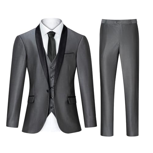 Men's Suit 3 Piece Slim Fit Suits for Men, One Button Solid Shawl Lapel Blazer Jacket Vest Pants Set for Party Wedding