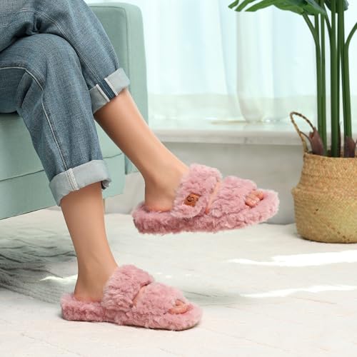 Ibeauti Womens Fuzzy Slippers Memory Foam Adjustable Open Toe Slide Comfy House Shoes for Indoor Bedroom2