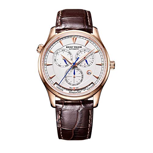 Reef Tiger Men's World Time Watches Rose Gold Automatic Analog Watches with Date Day RGA1951 (RGA1951-PWS)