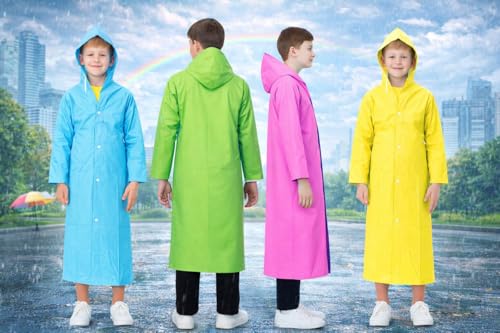 Image of Kids School Raincoat for Boys & Girls | PVC Lightweight Hooded Long Rainwear with Pockets | Suitable for School