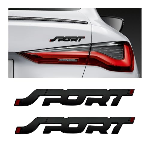 Image of 2 PCS Metal Car Sport Sticker, 3D Raised Car Fender Badge Front & Rear Tailgate Emblem with Sport Logo, Strong Adhesive Letters Decals for Front Hood Grill Rear Trunk (Black)