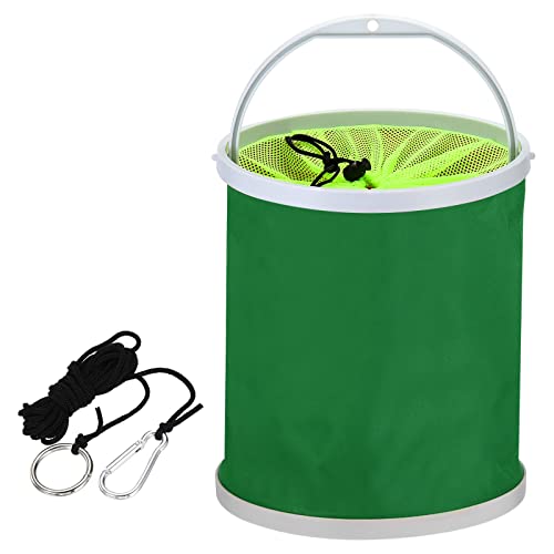PATIKIL Collapsible Fishing Bucket, 13L (3.4 Gallons) Folding Bucket Foldable Water Container with Lanyard for Outdoor Travelling Green