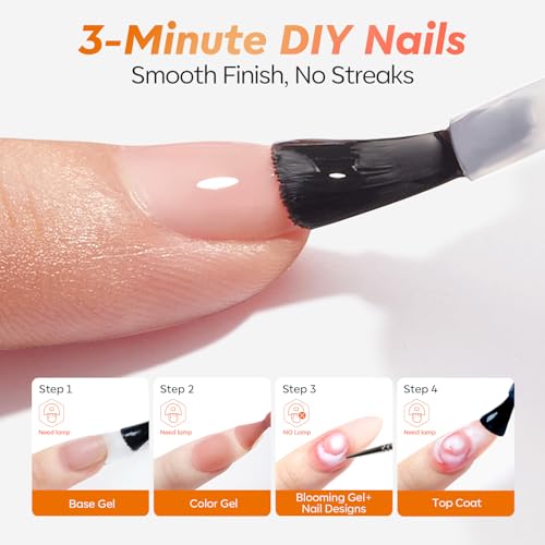 Image of modelones Gel Base Top Coat Set with Blomming Gel, 3 Pcs 15ML Clear Tortoise Bloom Marble Aura Painting Nail Art No Wipe Super Shiny Top Base Coat Soak Off U V DIY Manicure Gift for Women