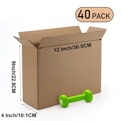 Image of 12x9x4 Shipping Boxes Set of 40, Brown Kraft Corrugated Cardboard Small Boxes Mailers for Business Packaging Box