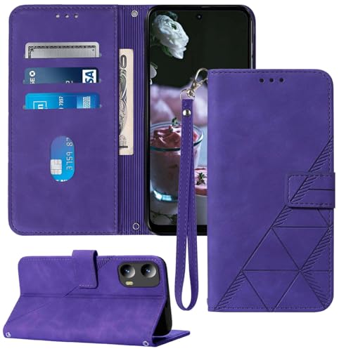 Moment Dextrad for Moto G 5G 2024 Case Wallet/G Play 5G 2024 Case,Card Holder Slots,Wrist Strap,TPU Interior Protective,Stand PU Leather Folio Flip Cover (Purple)