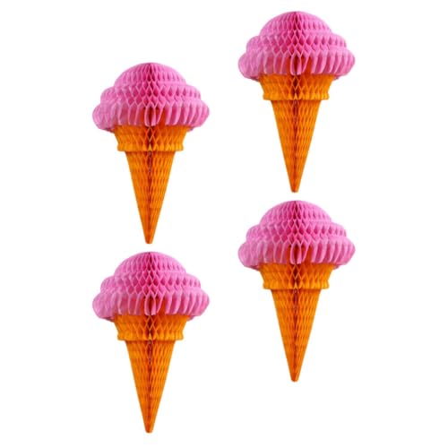 DEARMAMY Boules de Papier Alvéolé Forme Glace 4 Pièces Rose Décoration Suspendue Fête D’Anniversaire Déco Anniversaire Décor Fond Coloré