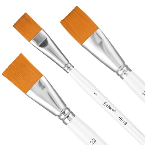 Prasacco 3 Stück Pinsel Set, Nylon Flache Pinsel 3 Größen Malpinsel Set Kleine Künstlerpinsel mit Weißer Griff für Ölmalerei, Aquarellmalerei, Gouachemalerei, Acrylmalerei, Körpermalerei