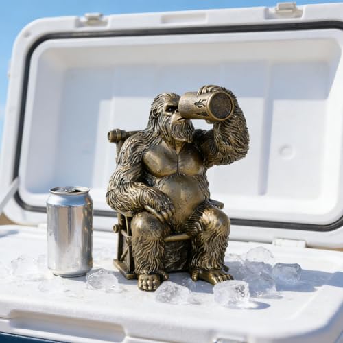 Image of Bigfoot Statue Lazy Sasquatch Drinking Beer Whimsical Home Decor | Hand-Painted Desk Decor for Yard Patio Office Cabin | Bigfoot Sasquatch Gifts for Men Cryptid Enthusiasts