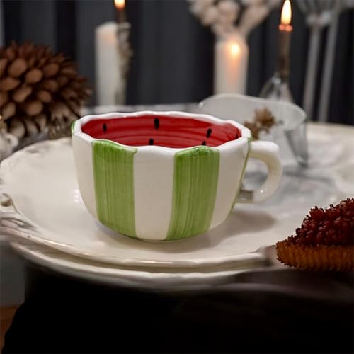 Image of Watermelon Ceramic Coffee Mug | Cute Fruit Design Tea Cup with Handle | Aesthetic Handmade Mug | Microwave & Dishwasher Safe | Gift for Girls, Friends & Summer Drinkware