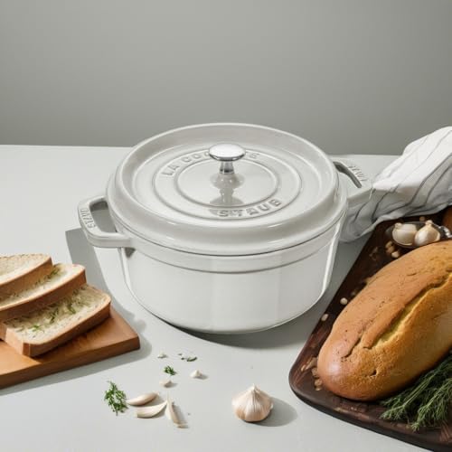 Image of Staub Cast Iron 2.75-qt Round Cocotte - White Truffle, Made in France