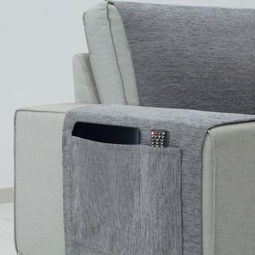 Housse de canapé d'angle gauche protège dossier 240cm gris clair - 8