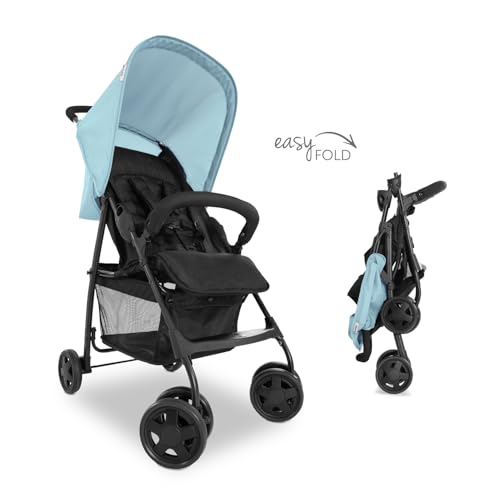 Image of Hauck Baby Stroller Lightweight One-Hand Fold Reclining Pushchair Blue | Swivel lockable front wheels, adjustable footrest, 5-point harness, XL basket, birth to 3 years up to 18 kg