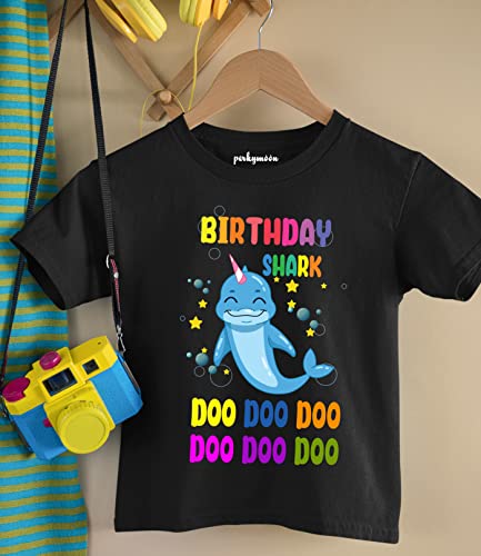Image of Shark Birthday Theme Cotton T-Shirt for Baby Girl and Baby boy