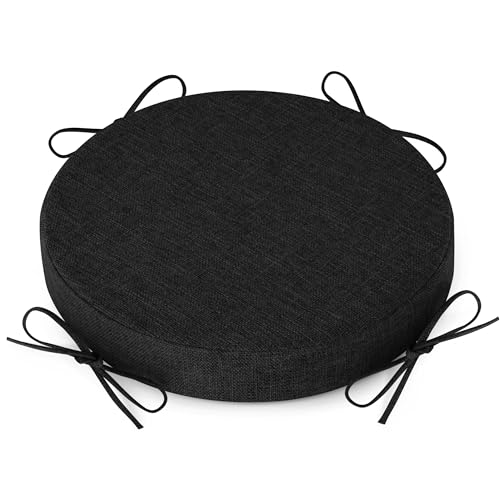 Image of AddGrace Round Bar Stool Cushions with Ties Set of 1 Non Slip Seat Cushions 12x12 Inch Washable Chair Pads Removable Washable Cover Black