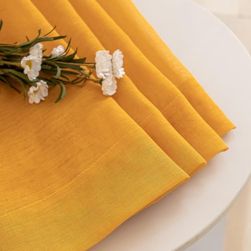 Image of MYSTIC-HOME Sheer Curtains Yellow 84 Inches Long, Window Treatments Rod Pocket Drapes for Living Room, Bedroom, Semi Crinkle Voile Extra Wide Curtains for Yard, Villa, Parlor, 108 inchx 84 inch, 2Pc