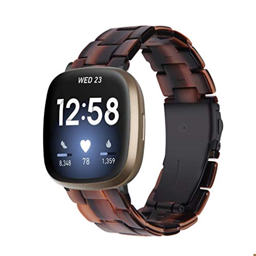Jennyfly Versa 3 Replacement Bracelet Strap, Women Men Resin Watch Band Lightweight Sport Strap with Metal Stainless Steel Buckle Adjustable 5.5-7.87 inch for Fitbit Sense/Versa 3 - Chocolate