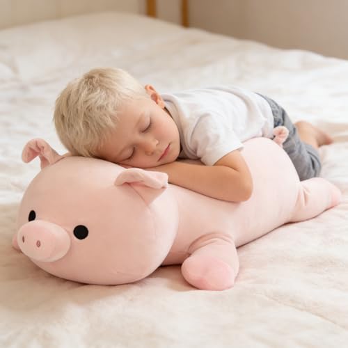 Image of MaoGoLan Pink Pig Plush Pillow- 24 inch Giant Pig Stuffed Animal Body Pillow, Soft Piglet Stuffy Plushie Hugging Pillow for Kid Girl Boy & Adult, Perfect Piggy Birthday Gift, Baby Shower Party Favor Decor