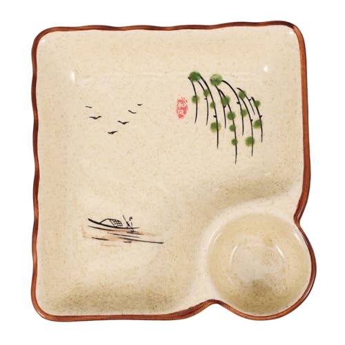 OUNONA Vintage Dumpling Plate with Sauce Compartment Elegant Food Plate for Dumplings Sushi and Noodles Craftsmanship Easy to Clean for Stylish Dining