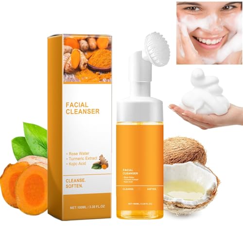Jiskg Turmeric Glow Wash Face Wash With Brush, Deep Cleansing Scrub Exfoliating Turmeric Foaming Facial Cleanser For All Skinch cover