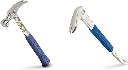 ESTWING Martillo Garra recta de 16 onzas con cara lisa y agarre de reducción de golpes E3-16S & Pro Claw Nail Puller Barra de palanca de 9