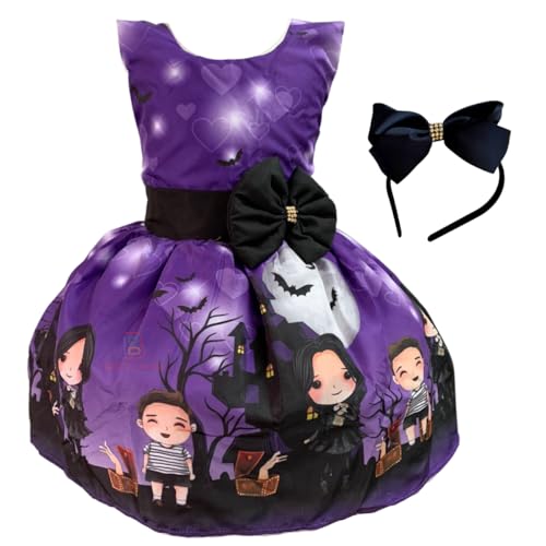 Vestido Infantil Familia Wandinha Addams Luxo Festa Anivers&aacute;rio Comemora&ccedil;&otilde;es (BR, Alfa, G,...