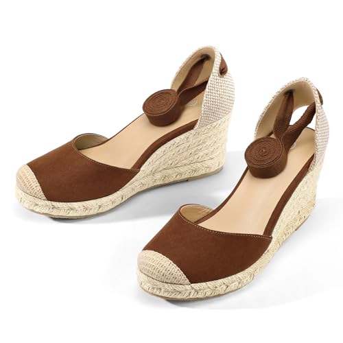 mysoft Women's Espadrille Platform Wedge Sandals Closed Toe Ankle Strap Lace up Summer Shoes4