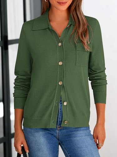 PRETTYGARDEN Long Sleeve Knitted Cute Tops for Women Trendy Going Out Lightweight Cardigans for Women Spring Crop Cardigan (Army Green, X-Large) — view 4
