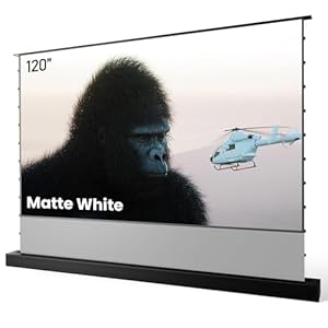 AWOL VISION Pantalla de proyector motorizada de 120 pulgadas color blanco mate para proyector de largo y corto alcance ultra corto, soporte de suelo para interiores y exteriores, pantalla de teatro