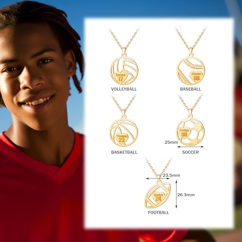Personalized Number Necklace with Name for Sports Athelets Women Men Custom Necklaces Customized Football/Baseball/Soccer/Basketball/Volleyball Engraved Pendant Jewelry2