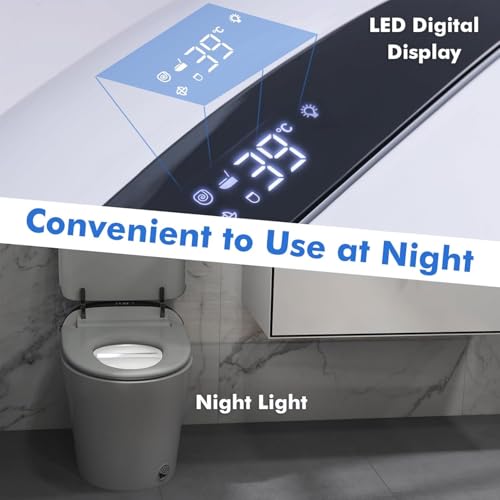 Nafort Smart Toilet, Bidet Toilet with Heated Seat,1.28 GPF Dual Auto Flush, Auto Open/Close Lid, Kick Sensor, Night Light, Remote/Side Knob Control, Electric Tankless Toilets with LED Display miniatura 6