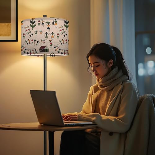 Image of TEKCOOL Industries Floor Lamp for Living Room with 3 Shelves Decorative Metal Floor Lamp Standing Home Decoration Floor JuteLamp Shade Reading for Bedroom, Office,Kitchen (A3)