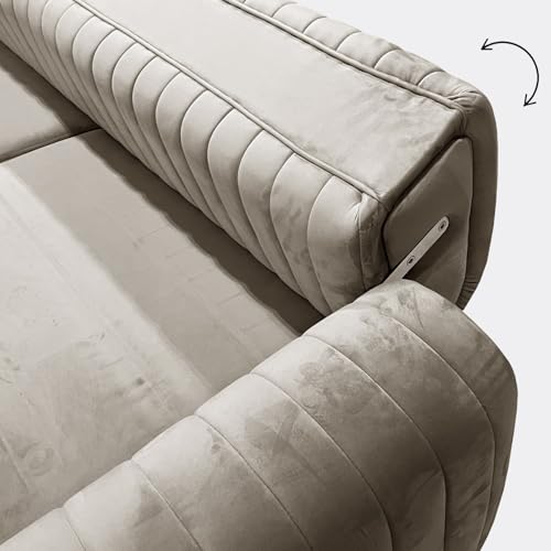 FURNISTAR Premium Pier Sofa 2-Sitzer, Glamour Design, Polstersofa mit drehbarer Rücklehne, Couch, Sofagarnitur, Wohnzimmer, goldene Metallfüße, Velour-Stoff - Dunkelgrau – Bild 7