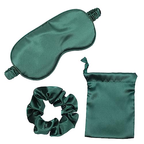Hoement スリープマスクセット スリープフェイスマスク ヘアロープ付きトラベルアイシェード サテンのカチューシャ サテンスリープマスク 眠る目 目を向ける サテン睡眠 Green シルク