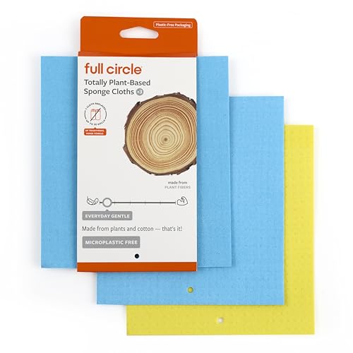 Image of Full Circle Totally Plant-Based Sponge Cloths - Cellulose Sponge Cloths, Super Absorbent Dish Towels, Reusable Paper Towel Alternative, 100% Natural Plant-Based, 3-Pack, Multicolor