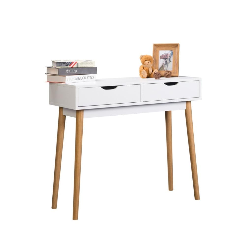 Mobelcenter, Mueble Recibidor Fiano Estilo nórdico, Mueble Entrada con 2 cajones, Acabado Blanco, Medidas: Ancho: 90 cm x Alto: 78 cm x Fondo: 35 cm (1469)