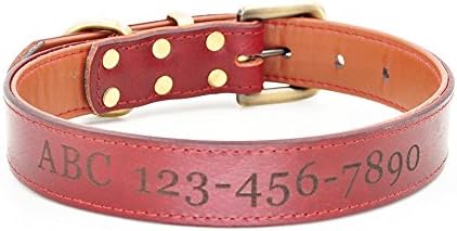 Moonpet Personalized Dog Collar - Custom Engraved ID Soft Padded Genuine Leather Dog Collar - Heavy Duty Strong Adjustable for Small Medium Large X-Large Male Female Dogs Training - L,17.2-22''