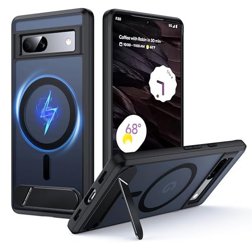 Image of for Google Pixel 7a Case with MagSafe [Adjustable Kickstand] [Charge While Standing] [Military Shockproof] Translucent Matte Soft Silicone Bumper for Google Pixel 7a Phone Case Slim, Black