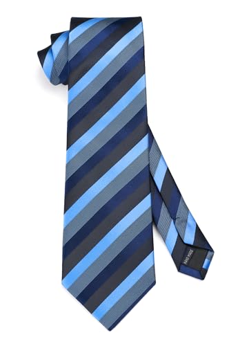 Image of HISDERN Mens Tie Striped Ties and Handkerchief Set Business Formal Woven Pocket Square Wedding College Stripe Necktie