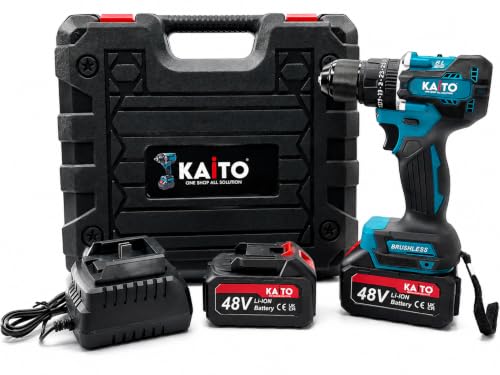 Image of KAITO 48V Cordless Brushless Hammer Drill Machine | 13mm Chuck | 2 x 5.0Ah Li-ion Batteries | 2-Speed 2000 RPM | 128Nm High Torque Drill Driver for Wood, Metal & Wall | Fast Charger