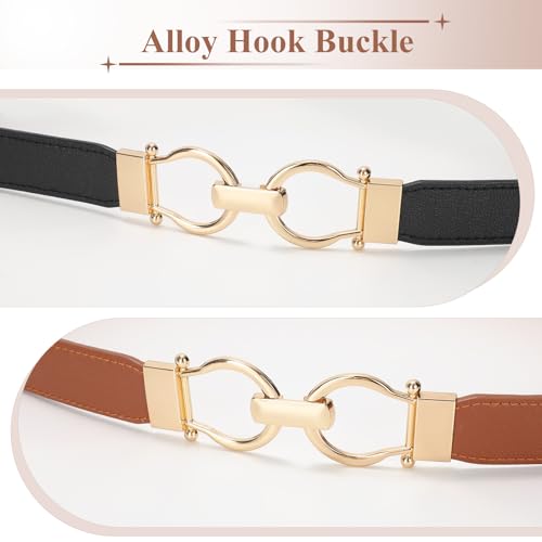WHIPPY 2 Pack Skinny Elastic Belts for Women Thin Stretchy Waist Belt for Dresses with Gold Buckle4