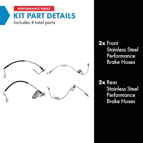 Image of TRQ Brake Hose Set Compatible with 2003-2014 Chevrolet Express 2500 2003-2015 Express 3500 GMC Savana 2500 2003-2016 Savana 3500